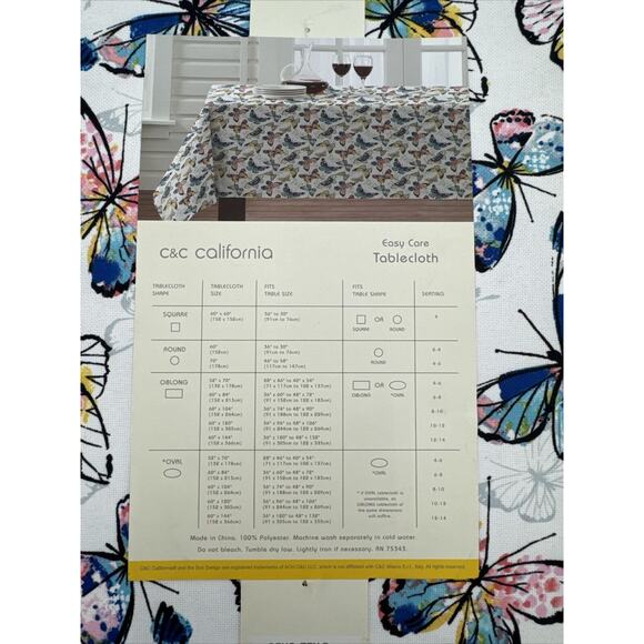 C&C California Indoor Outdoor Fabric Tablecloth Butterflies 52 x 70 - NEW - Picture 3 of 4